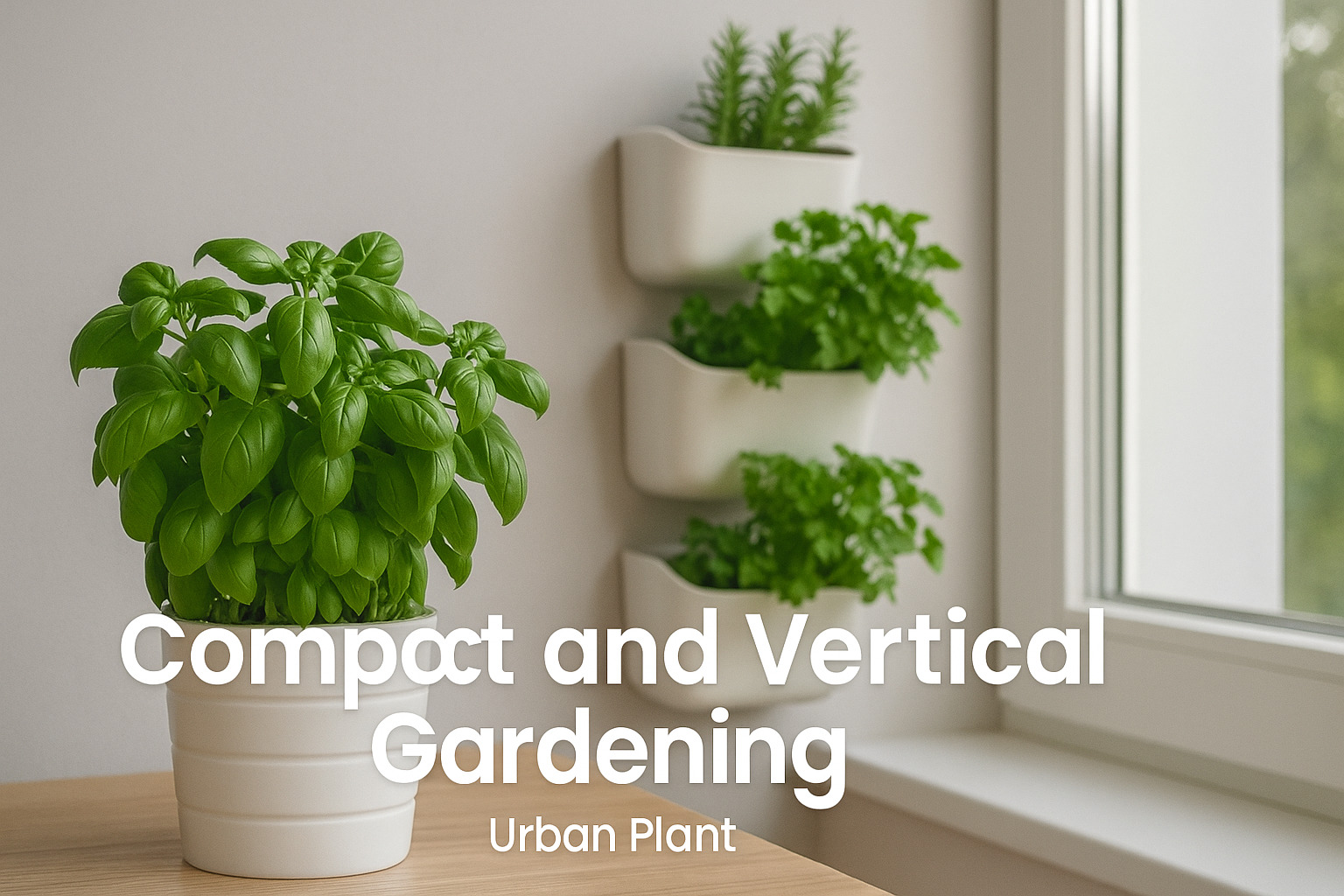 Compact and vertical gardening indoor setup featuring basil and wall-mounted herb planters by Urban Plant, ideal for small kitchen garden spaces